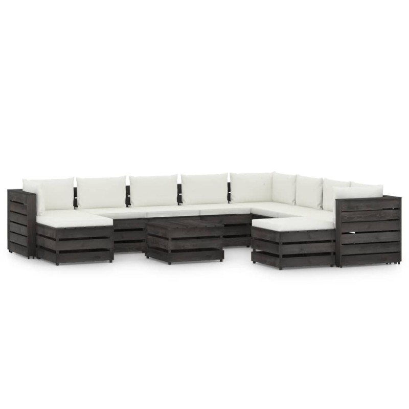 vidaXL 11-tlg. Garten-Lounge-Set mit Kissen Grau Imprägniertes Holz vidaXL 11-tlg. Garten-Lounge-Set mit Kissen Grau Imprägniertes Holz