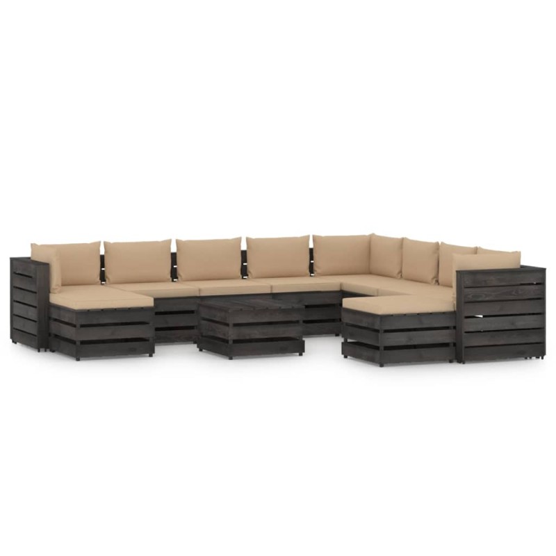 11-tlg. Garten-Lounge-Set mit Kissen Grau Imprägniertes Holz 11-tlg. Garten-Lounge-Set mit Kissen Grau Imprägniertes Holz