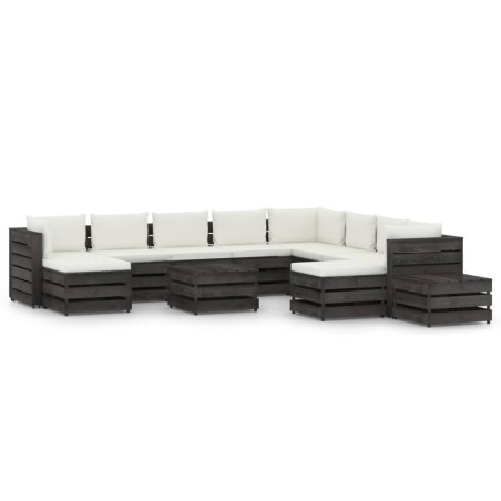 vidaXL 12-tlg. Garten-Lounge-Set mit Kissen Grau Imprägniertes Holz