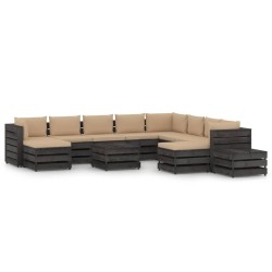 12-tlg. Garten-Lounge-Set mit Kissen Grau Imprägniertes Holz
