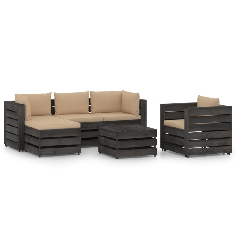 6-tlg. Garten-Lounge-Set mit Kissen Grau Imprägniertes Holz 6-tlg. Garten-Lounge-Set mit Kissen Grau Imprägniertes Holz