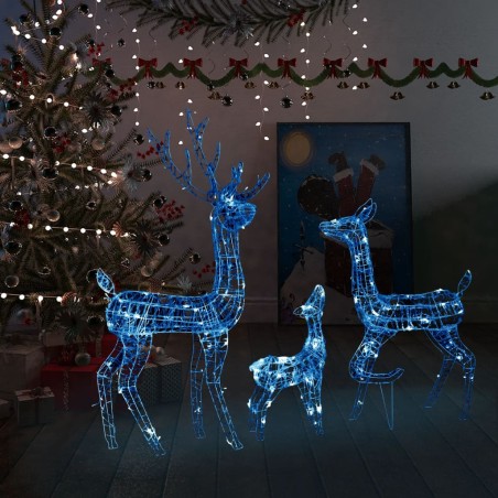 vidaXL LED-Rentier-Familie Weihnachtsdeko Acryl 300 LED Blau