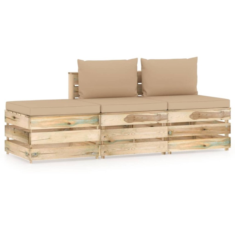 3-tlg. Garten-Lounge-Set mit Kissen Grün Imprägniertes Holz 3-tlg. Garten-Lounge-Set mit Kissen Grün Imprägniertes Holz