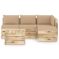 5-tlg. Garten-Lounge-Set mit Kissen Grün Imprägniertes Holz
