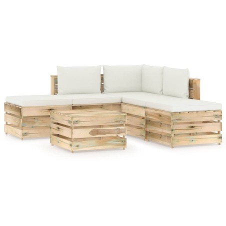 6-tlg. Garten-Lounge-Set mit Kissen Grün Imprägniertes Holz
