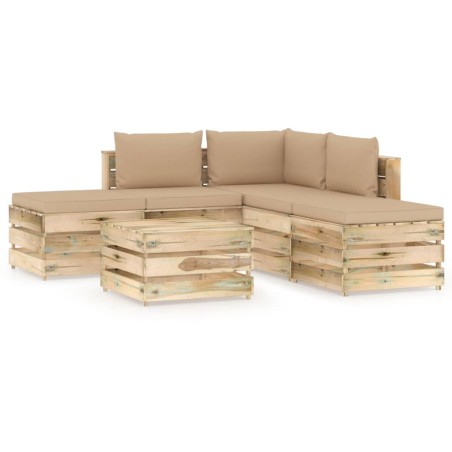 6-tlg. Garten-Lounge-Set mit Kissen Grün Imprägniertes Holz