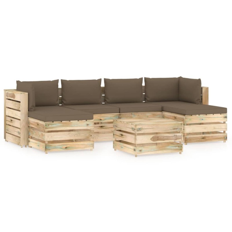 7-tlg. Garten-Lounge-Set mit Kissen Grün Imprägniertes Holz 7-tlg. Garten-Lounge-Set mit Kissen Grün Imprägniertes Holz