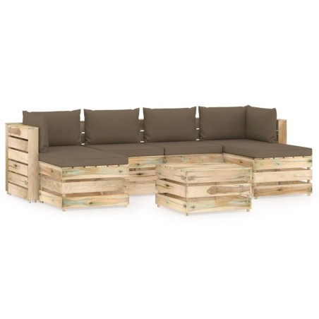 7-tlg. Garten-Lounge-Set mit Kissen Grün Imprägniertes Holz