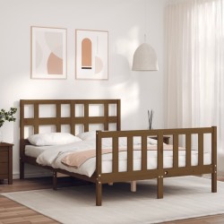Massivholzbett mit Kopfteil Honigbraun 120x200 cm