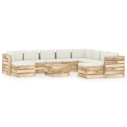11-tlg. Garten-Lounge-Set mit Kissen Grün Imprägniertes Holz