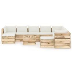 11-tlg. Garten-Lounge-Set mit Kissen Grün Imprägniertes Holz