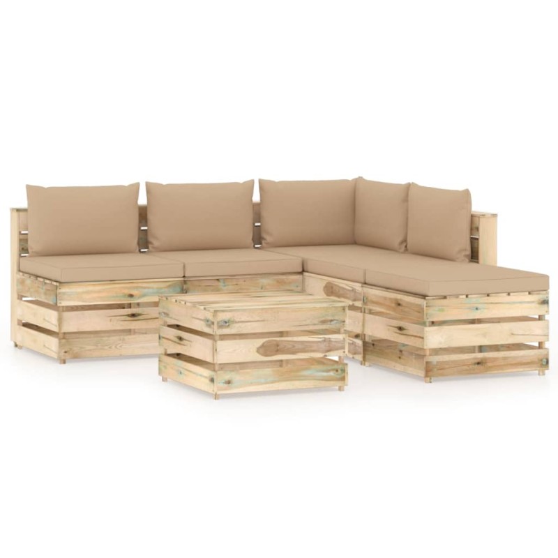 6-tlg. Garten-Lounge-Set mit Kissen Grün Imprägniertes Holz 6-tlg. Garten-Lounge-Set mit Kissen Grün Imprägniertes Holz