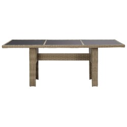 vidaXL Garten-Esstisch Braun 200x100x74 cm Glas und Poly Rattan 
