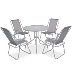 vidaXL 6-tlg. Garten-Essgruppe Stahl und Textilene Grau