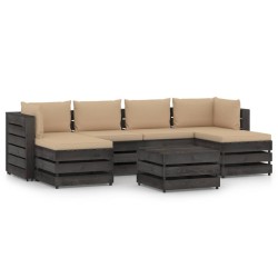 7-tlg. Garten-Lounge-Set mit Kissen Grau Imprägniertes Holz