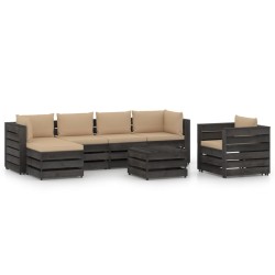 7-tlg. Garten-Lounge-Set mit Kissen Grau Imprägniertes Holz