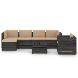 7-tlg. Garten-Lounge-Set mit Kissen Grau Imprägniertes Holz