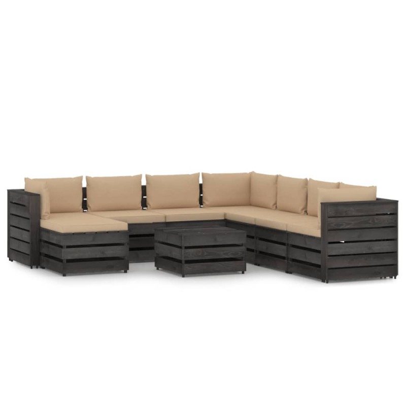 9-tlg. Garten-Lounge-Set mit Kissen Grau Imprägniertes Holz 9-tlg. Garten-Lounge-Set mit Kissen Grau Imprägniertes Holz