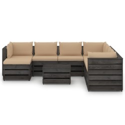 9-tlg. Garten-Lounge-Set mit Kissen Grau Imprägniertes Holz