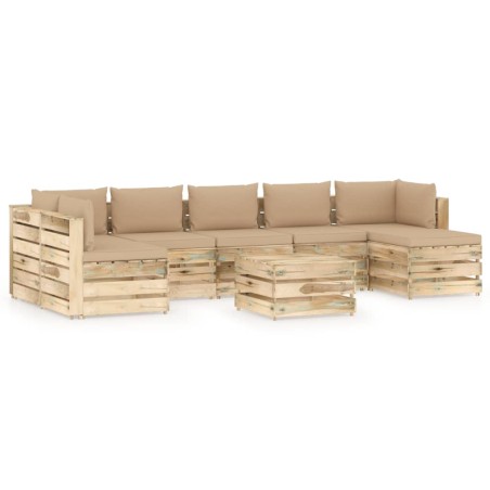 8-tlg. Garten-Lounge-Set mit Kissen Grün Imprägniertes Holz