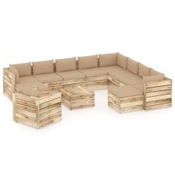 12-tlg. Garten-Lounge-Set mit Kissen Grün Imprägniertes Holz