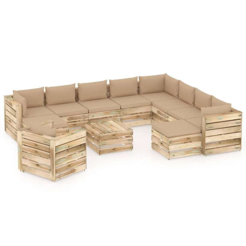 12-tlg. Garten-Lounge-Set mit Kissen Grün Imprägniertes Holz 12-tlg. Garten-Lounge-Set mit Kissen Grün Imprägniertes Holz