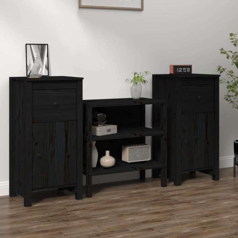 Sideboards 2 Stk. Schwarz 40x35x80 cm Massivholz Kiefer Sideboards 2 Stk. Schwarz 40x35x80 cm Massivholz Kiefer