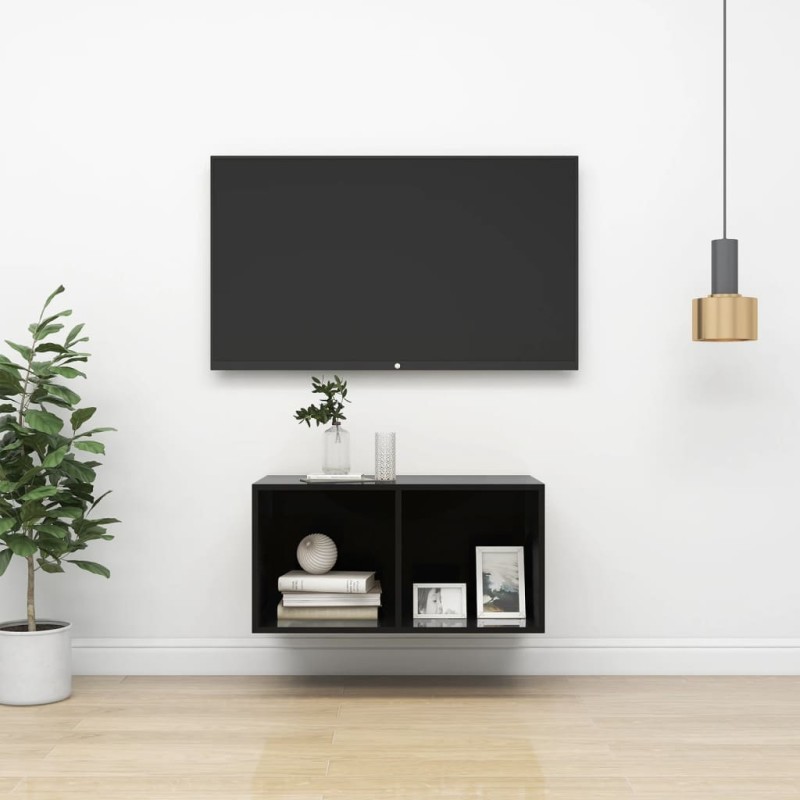 TV-Wandschrank Hochglanz-Schwarz 37x37x72 cm Holzwerkstoff TV-Wandschrank Hochglanz-Schwarz 37x37x72 cm Holzwerkstoff