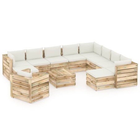 12-tlg. Garten-Lounge-Set mit Kissen Grün Imprägniertes Holz