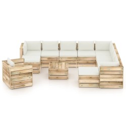 12-tlg. Garten-Lounge-Set mit Kissen Grün Imprägniertes Holz