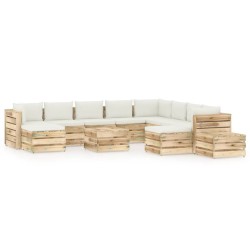 12-tlg. Garten-Lounge-Set mit Kissen Grün Imprägniertes Holz