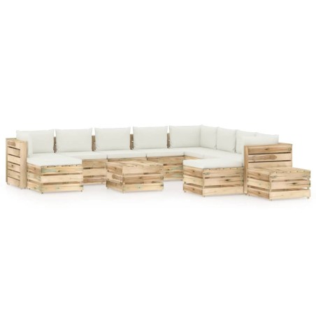 12-tlg. Garten-Lounge-Set mit Kissen Grün Imprägniertes Holz