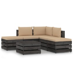 6-tlg. Garten-Lounge-Set mit Kissen Grau Imprägniertes Holz