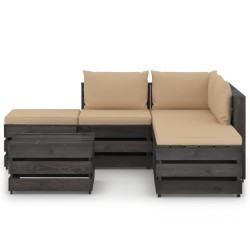 6-tlg. Garten-Lounge-Set mit Kissen Grau Imprägniertes Holz