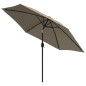 Sonnenschirm mit LED-Leuchten und Stahlmast 300 cm Taupe Sonnenschirm mit LED-Leuchten und Stahlmast 300 cm Taupe