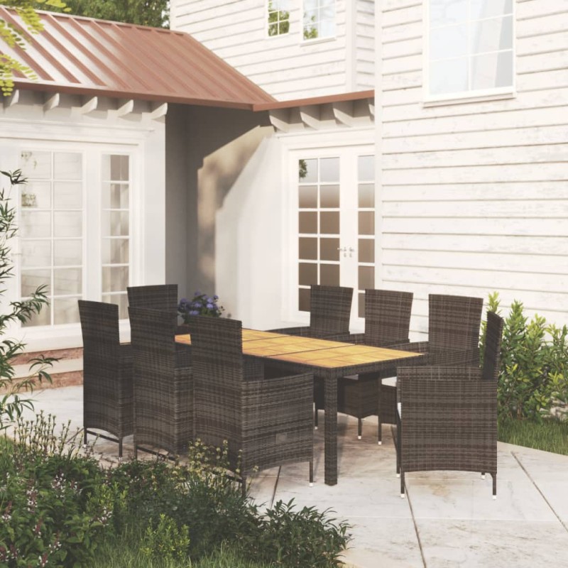 9-tlg. Garten-Essgruppe mit Kissen Poly Rattan Schwarz 9-tlg. Garten-Essgruppe mit Kissen Poly Rattan Schwarz