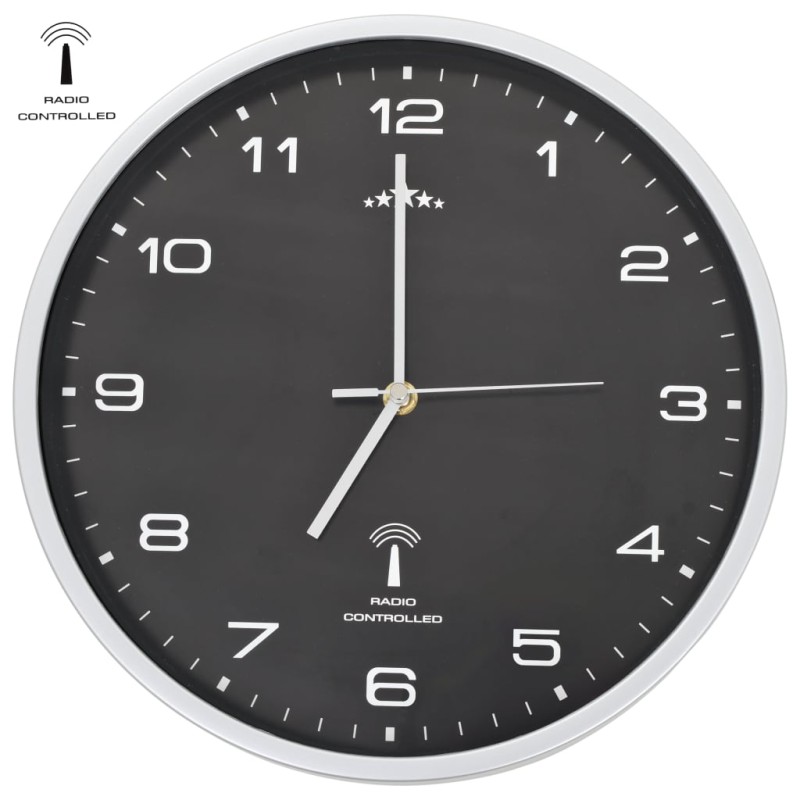 Funkwanduhr mit Quarzwerk 31 cm Schwarz Funkwanduhr mit Quarzwerk 31 cm Schwarz
