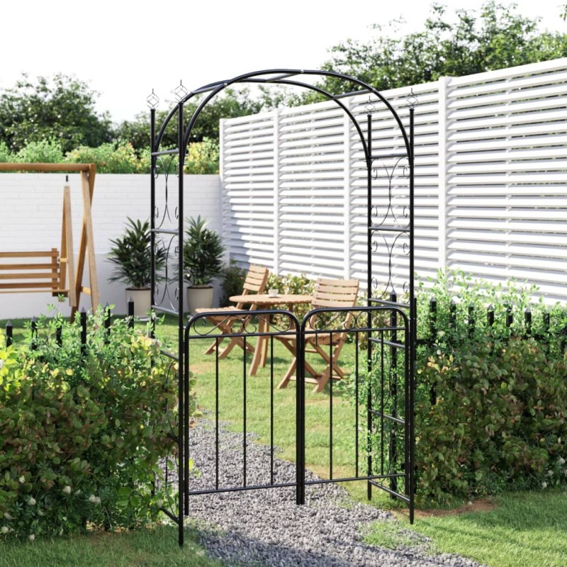 Gartenbogen mit Tor Schwarz 108x45x235 cm Stahl Gartenbogen mit Tor Schwarz 108x45x235 cm Stahl