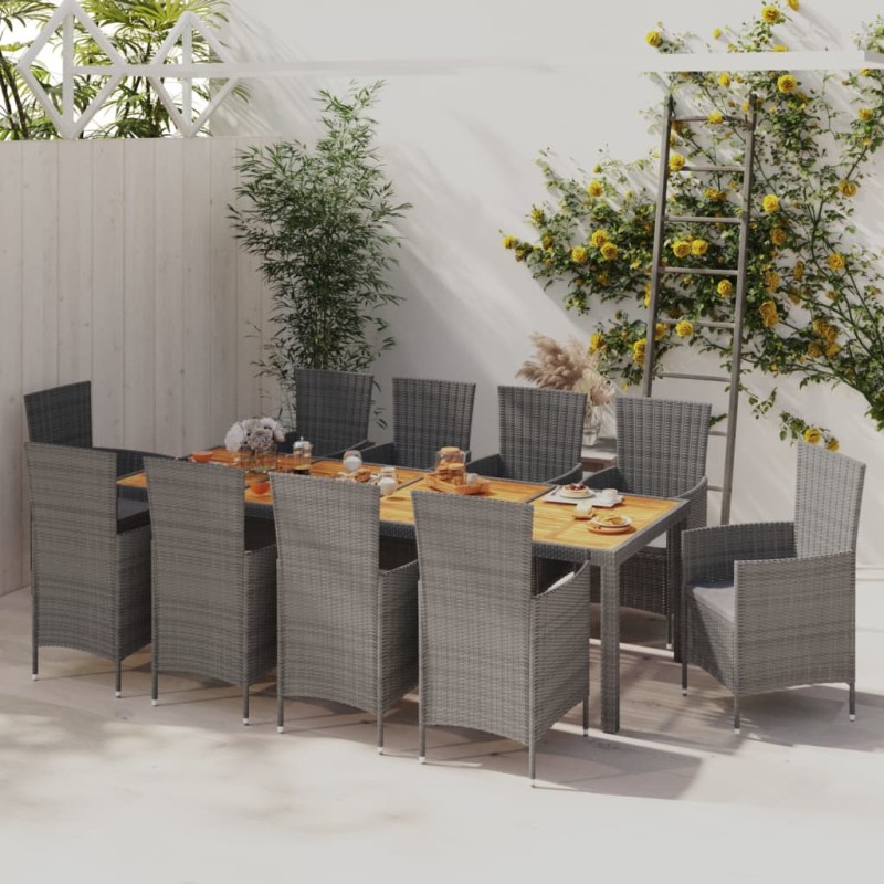 11-tlg. Garten-Essgruppe mit Auflagen Poly Rattan Grau 11-tlg. Garten-Essgruppe mit Auflagen Poly Rattan Grau