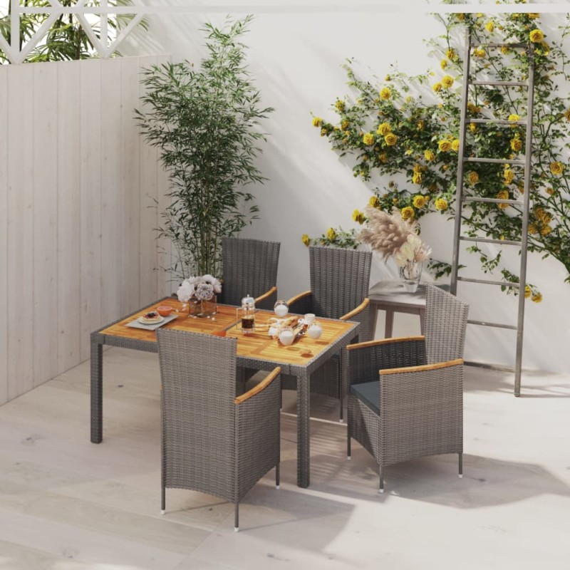 5-tlg. Garten-Essgruppe mit Kissen Poly Rattan Grau 5-tlg. Garten-Essgruppe mit Kissen Poly Rattan Grau