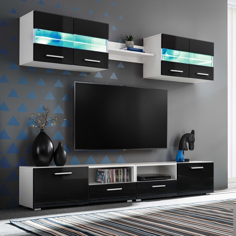 vidaXL TV-Wohnwand-Set 5-tlg. LED-Leuchten Hochglanz-Schwarz vidaXL TV-Wohnwand-Set 5-tlg. LED-Leuchten Hochglanz-Schwarz