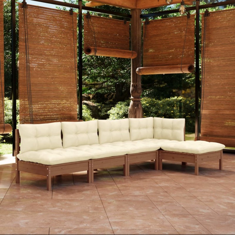 5-tlg. Garten-Lounge-Set mit Kissen Honigbraun Kiefernholz 5-tlg. Garten-Lounge-Set mit Kissen Honigbraun Kiefernholz