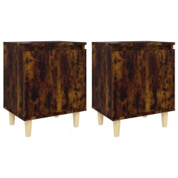 Nachttische 2 Stk. Massivholz-Beine Räuchereiche 40x30x50 cm