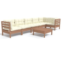 7-tlg. Garten-Lounge-Set mit Kissen Honigbraun Kiefernholz