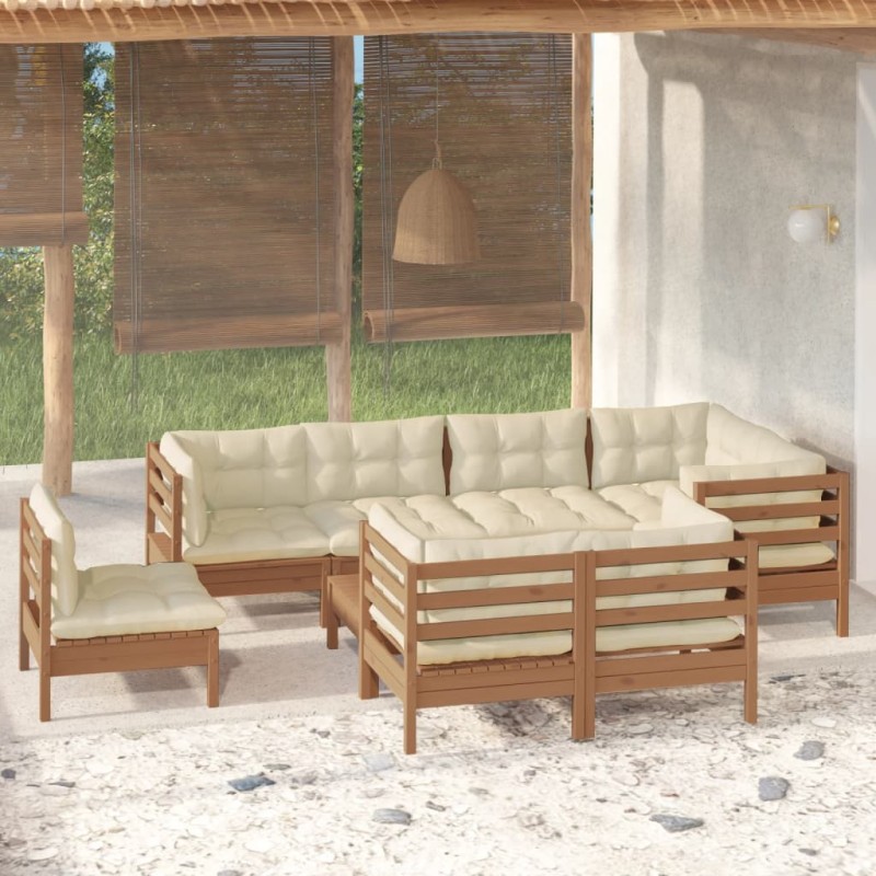 9-tlg. Garten-Lounge-Set mit Kissen Honigbraun Kiefernholz 9-tlg. Garten-Lounge-Set mit Kissen Honigbraun Kiefernholz