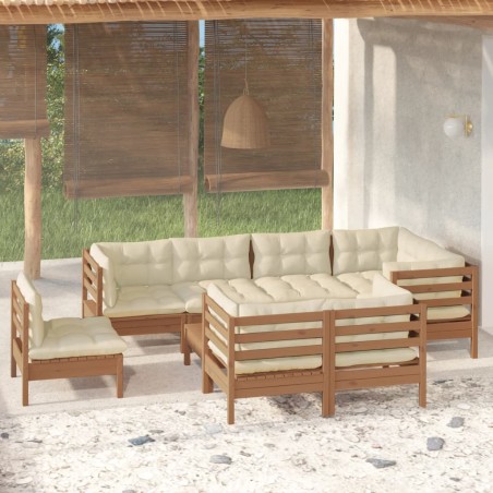 9-tlg. Garten-Lounge-Set mit Kissen Honigbraun Kiefernholz