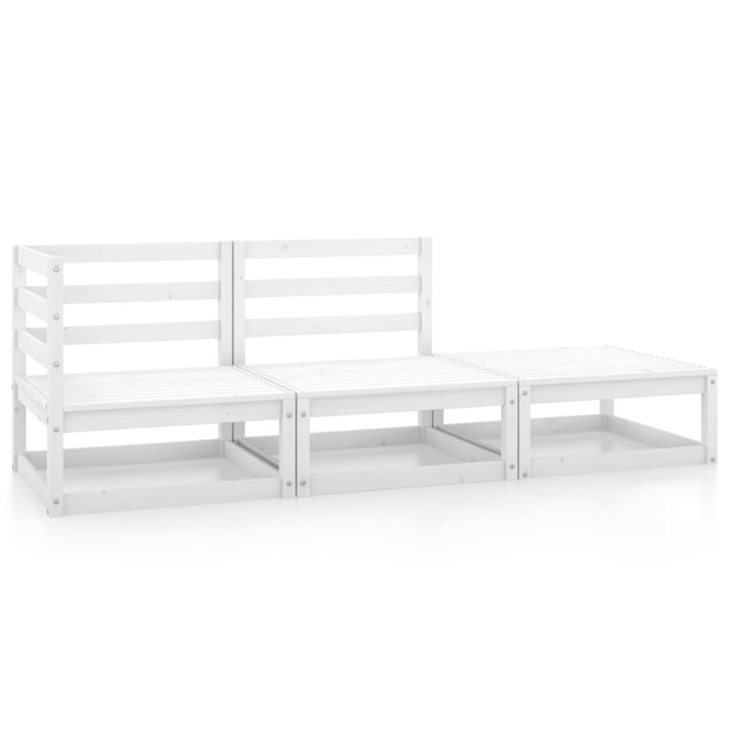 3-tlg. Garten-Lounge-Set Weiß Kiefer Massivholz 3-tlg. Garten-Lounge-Set Weiß Kiefer Massivholz
