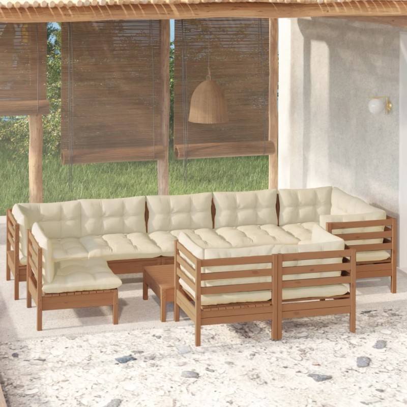 10-tlg. Garten-Lounge-Set mit Kissen Honigbraun Kiefernholz 10-tlg. Garten-Lounge-Set mit Kissen Honigbraun Kiefernholz