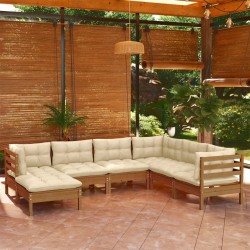 7-tlg. Garten-Lounge-Set mit Kissen Honigbraun Kiefernholz