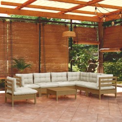 8-tlg. Garten-Lounge-Set mit Kissen Honigbraun Kiefernholz